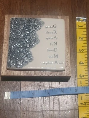 Grandma Plaque Tile Hinged Sandwich Board gift Demdaco Ivory  w/ black flowers - Image 1 of 4