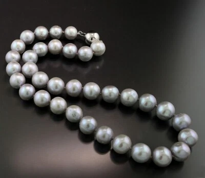 Valore Collana di Perle di Allevamento Grigio Argento 11-12 MM 925 Argento Nuovo - Immagine 1 di 3