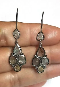 Natural Polki Diamond Bezel Setting 925 Sterling Silver Dangle & Drop Earrings - Picture 1 of 7