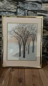 John Sovjani Aquarell Lithographie Bäume Berge Nebel - Bild 1 von 9