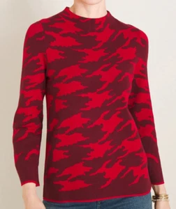 Chico's Sweater Women's 1 Or M 8 Red Maroon Print Pullover Back Zip Cozy NEW - Picture 1 of 15