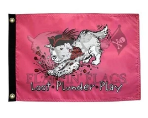 Pirate Dog 12" x 18" LOOT PLUNDER PLAY Two Sided 200Denier Out Grade Flag USA - Picture 1 of 10