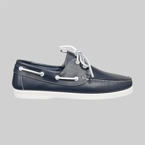 Herren Halbschuhe Bootsschuhe Echtleder Blau Boat Loafers Made in Italy - Bild 1 von 3