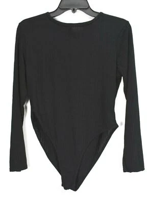 Boohoo Womens Solid Black Plus Soft Rib Crew Neck Long Sleeve Swim Bodysuit 12 - Image 1 of 4