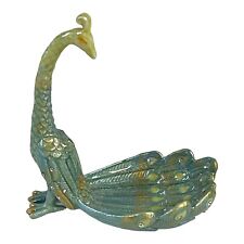 Peacock Ring Earring Enamel Dish 3" Trinket Holder Vanity Jewelry 3.25” Tall
