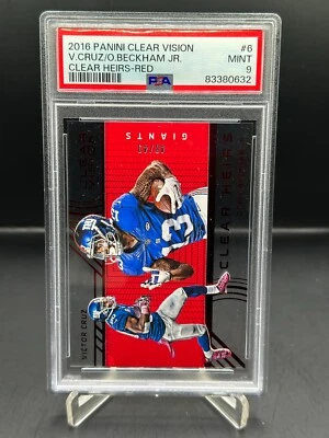 2016 Panini Clear Vision V.Cruz/O.Beckham Jr. Clear Heirs Red #6 Giants PSA 9 - Image 1 of 3