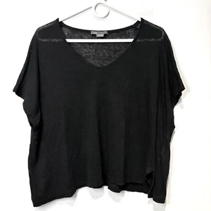 Vince Womens 100% Linen Black Flowy Cropped Boxy Fit Tshirt Medium Lightweight - Picture 1 of 8