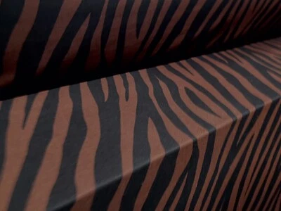 Stretch Spandex Jersey Fabric, Per Metre - Black & Cinnamon Zebra Print - Image 1 of 3