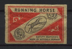 Etiqueta vintage ""Running Horse"" hecha en Noruega - Imagen 1 de 1