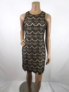 Vestido negro de encaje talla S superpuesto forro desnudo sin mangas dobladillo de pestañas - Imagen 1 de 10