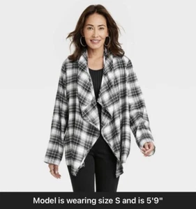 Women's Plaid Open Front Layering Flannel Jacket - Knox Rose - Black Size Small - Picture 1 of 3