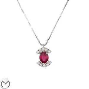 Collana oro bianco 18 kt 750 diamanti 0,20 ct rubino 0,60 ct -165/VE- - Foto 1 di 4