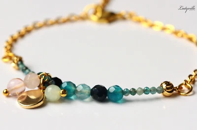 Armband Initial Perlen Agate Rosenquarz persönliches Geschenk Frauen Muttertag - Bild 1 von 4