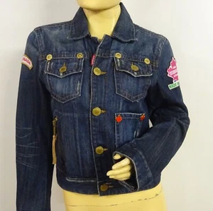Vintage DSQUARED2 Distressed Pins & Patches Denim Jacket - Size 42 (Aus 8 - 10) - Picture 1 of 14