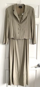 Vtg Wild Rose Two Piece Dress Jacket Womens Sz 6 Taupe Embroider Rose Semi Sheer - Picture 1 of 16