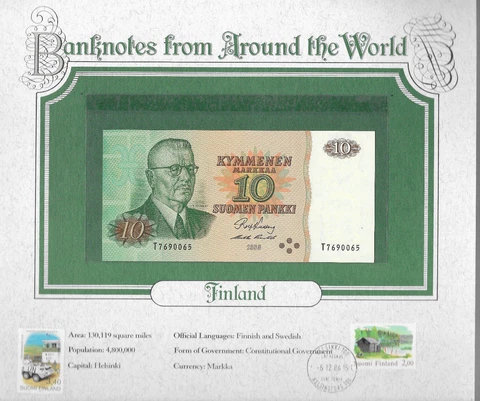 World Banknotes Finland 1980 10 Markkaa P 111a.26 UNC Kullberg - Puntila Cover