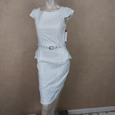 XOXO New WOMEN WHITE CAP-SLEEVE FITTED PEPLUM A-LINE DRESS SIZE 5/6__NWT R3D1 - Image 1 of 4
