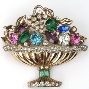 Corocraft Sterling Pave and Multicolour Stones Fruit and Flower Basket Pin - Bild 1 von 8