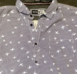 Company Eighty One Herren Large Hemd Kurzarm blau weiß Vogelprint Unikat - Bild 1 von 21