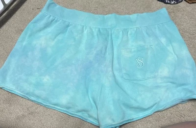 VICTORIA'S SECRET ON POINT FLEECE HIGH WAIST LOUNGE SHORTS XL TEAL BLUE - Image 1 of 4