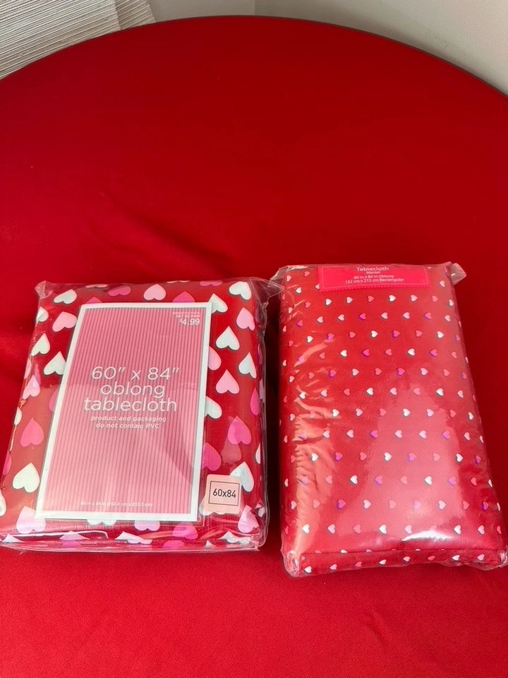 2 LOT Valentines Day Red Hearts Tablecloth Oblong 60 x 84 Holiday Home Decor - Image 1 of 4