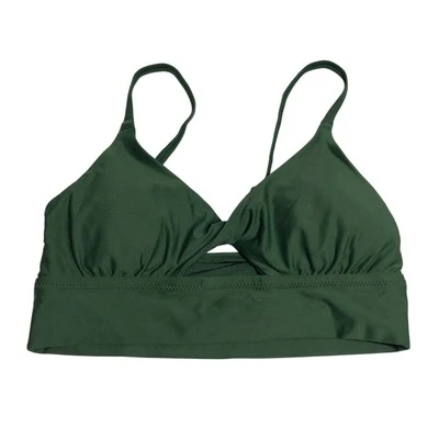 Top de bikini Aerie escote redondo ojo de cerradura torcido frente tazas extraíbles verde oscuro S Foto 1 de 3