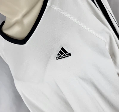 Adidas Shirt Women's White With Black Stripes Long Sleeve Active Wear Top V Neck - Image 1 of 4