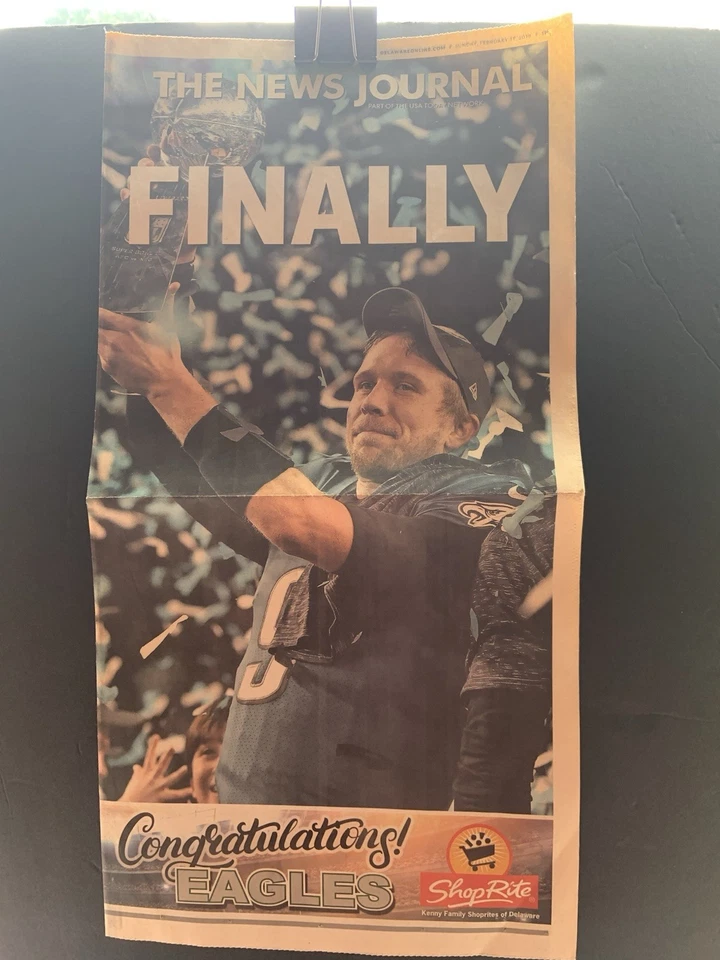 EAGLES “FINALMENTE” Super Bowl 2018 periódico original Nick Foles Delaware noticias Foto 1 de 4