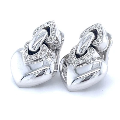 Bulgari Bvlgari Oro Blanco 18k Doppio Cuore Diamante Pendientes Clips Appx 0.50 ct Foto 1 de 4