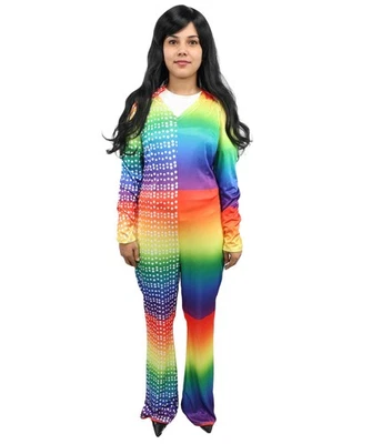 Body discoteca arco iris vivo años 70 para mujer, mono elástico retro multicolor Foto 1 de 4