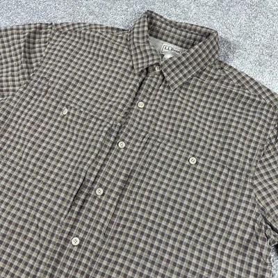 LL Bean Button Up Shirt Mens Medium Nylon Mesh Seersucker Plaid Short Sleeve - Image 1 of 4