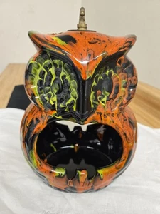 Vtg. mcm California Originals hanging owl ashtray. Yellow/orange/black glaze. - Picture 1 of 11