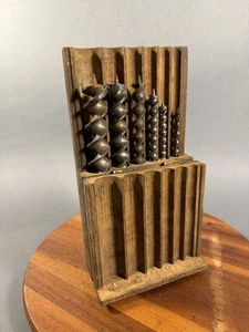 Antique Russell Jennings Spur Auger Bit 6 Pc Set In Original Standing Wood Box - Picture 1 of 6