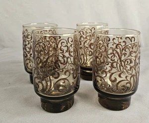 Set 4 bicchieri fumè Prado Libbey Glass Company marroni rialzati vortice Tawny! MCM - Foto 1 di 6
