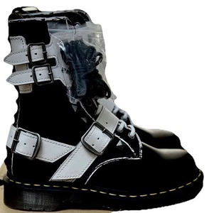 Dr Martens 1490 Joska Stud Black White 8 Hole Buckle Boots Unisex UK 6.5 EU 40 - Picture 1 of 5