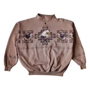 Vintage Bald Eagle Sweatshirt Mens XL Western Graphic Fleece Pullover 90s USA - Picture 1 of 17