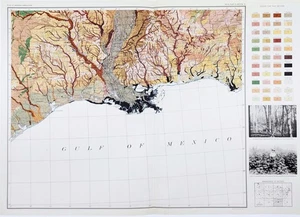 1931 TEXAS - LOUISIANA - MISSISSIPPI - ALABAMA Map ORIGINAL (19X16) STUNNING - Picture 1 of 2