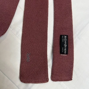 Vintage YSL Yves Saint Laurent Paris Square Tip Tie 100% Cotton Knit Slim Pink - Picture 1 of 24