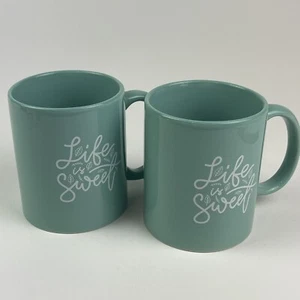 2er Set Modern Gourmet Foods Life Is Sweet Steingut Kaffeebecher Teetasse Blau - Bild 1 von 8