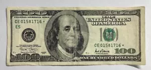 $100 Dollar Series 2001 Star Note CE 01581716* - Picture 1 of 2