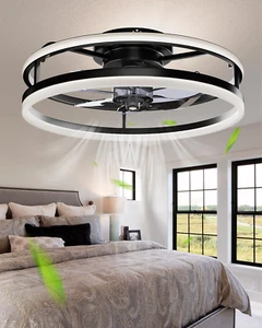 Modern Ceiling Fans with Lights and Remote, 19.7'' Fandelier Low Profile Ceiling - Picture 1 of 9