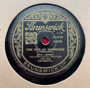 BING CROSBY & JOHN SCOTT-TROTTER - ISLE OF INNISFREE BRUNSWICK 10" 78rpm shellac - Picture 1 of 3
