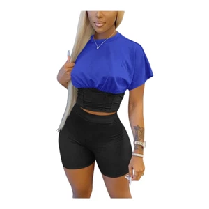 Solid Color 2XL Two Piece Outfits for Women Crop Top and Bodycon Pants J - Picture 1 of 5