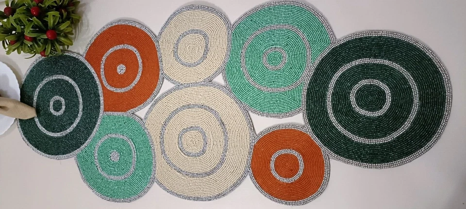 Handmade Circle Beaded 13X36 Multicolour table runner dining - Image 1 of 4