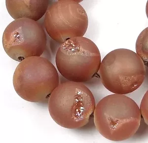Cuentas redondas de champán mate ágata drusa de 10 mm (16 piezas) - Imagen 1 de 3
