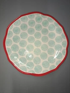 Pioneer Woman Happiness Teal- Aqua Starburst 8.5" Salad Plate Red Scalloped Rim - Picture 1 of 3