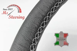 FITS MACK PINNACLE 14- BLACK LEATHER STEERING WHEEL COVER | LIGHT GREY STITCH - Picture 1 of 8