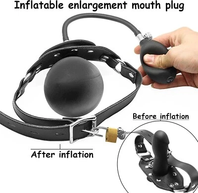 Mordaza de bola inflable en forma de pene bondage BDSM S&M BDS&M cuero sintético de silicona negro Foto 1 de 4