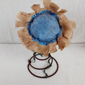 Hand Crafted Vintage Tornado Spring Coil W/ Blue Fabric Flower Primitive Rustic - Picture 1 of 9