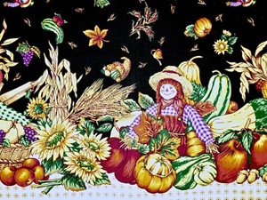 Secrets of the Autumn Fabric,Harvest Border,Blk,Raggedy Andy,Gourds,Cotton,36x44 - Picture 1 of 1